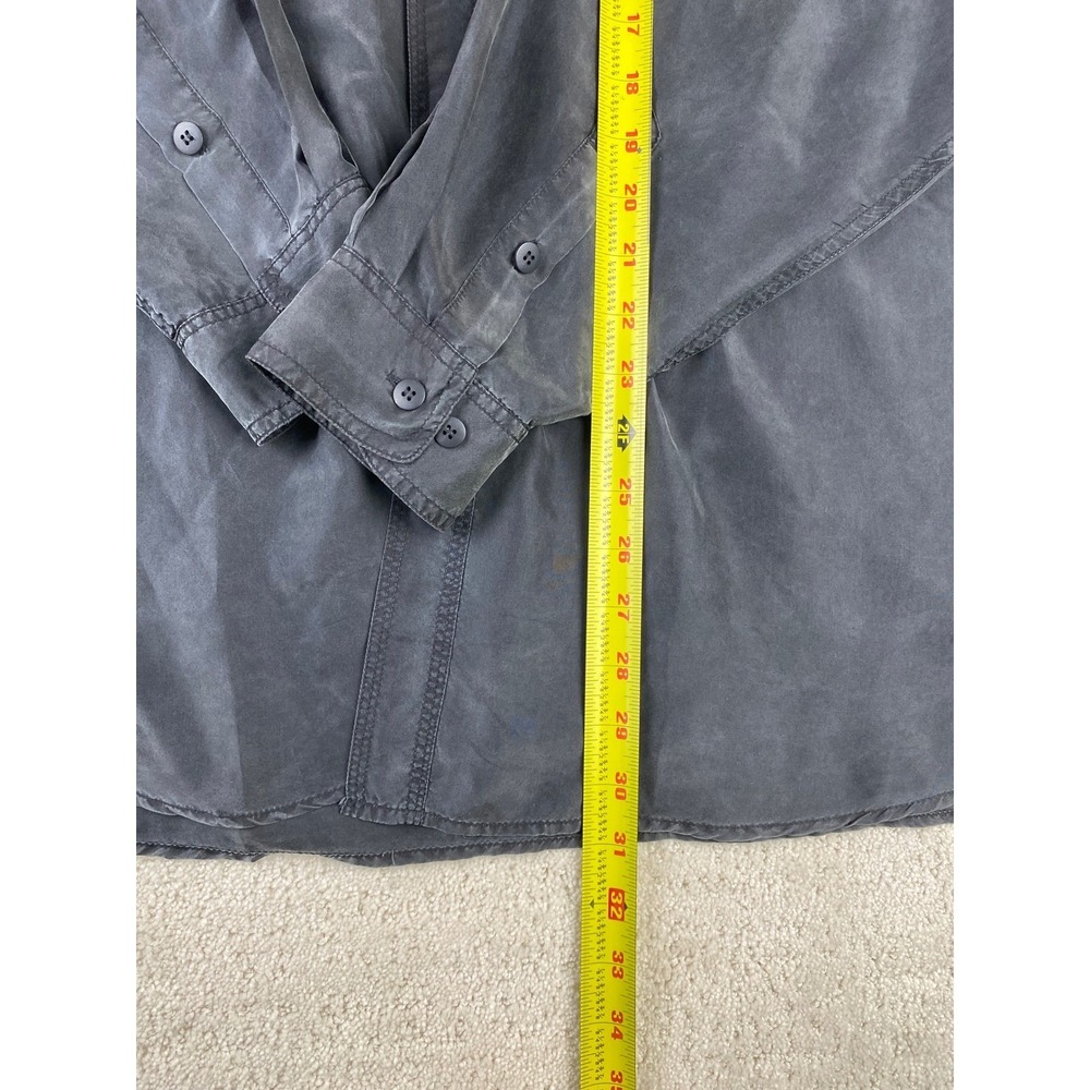 Summa Silk Button Down Shirt Mens L Gray Textured 100% Silk Long Sleeve Pocket - Picture 5 of 8